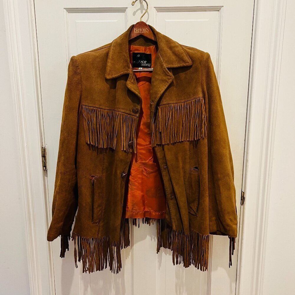 Lesco Leather Vintage 1970s Western Suede Fringe Biker Distressed Jacket Rancher